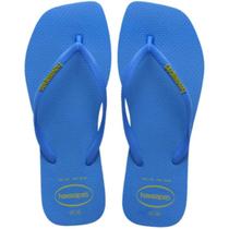 Chinelo Havaianas Slim Square Logo Pop Up Azul Amarelo