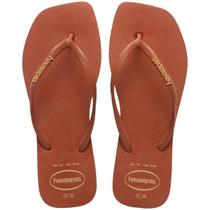Chinelo Havaianas Slim Square Logo Pop Up Feminino - Marrom