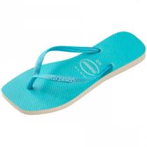 Chinelo Havaianas Slim Square Neon - Bege Palha/Azul