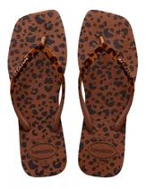 Chinelo Havaianas Slim Square Velvet MC Feminino ANIMAL PRINT MARROM de Oncinha Adulta/Juvenil