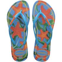 Chinelo Havaianas Slim Tropical Feminino - Azul Chinelo Havaianas Slim Tropical Feminino - Azul