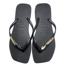Chinelo Havaianas Square Personalizada Estilosa Preta E Dourada Tam 39.40