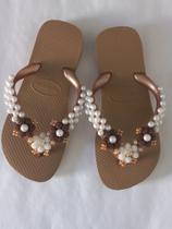 Chinelo havaianas top decorados Rose gold