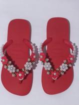 Chinelo Havaianas Top Decorados Vermelho com Renda para Uso Diário