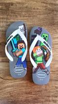 Chinelo Havaianas Top Minecraft cinza aço branco Chinelo Havaianas Top Minecraft cinza aço branco