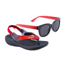 Chinelo Infantil Acqua Print Azul Com Óculos De Sol Klin