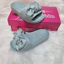 Chinelo infantil Camurça Slide Com Laço Feminino Molekinha Azul Turquesa