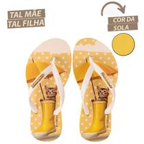 Chinelo Infantil Feminino Gato - Rafitthy Be Forever - Amarelo e Branco