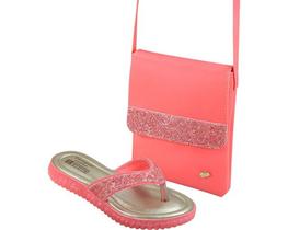 Chinelo Infantil Feminino Rasteira Luxo Pampili Com Bolsa 123293