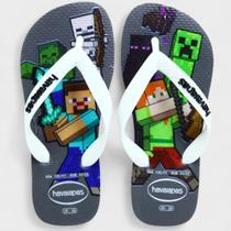 Chinelo Infantil Havaianas Kids Minecraft - Cinza e Branco Chinelo Infantil Havaianas Kids Minecraft - Cinza e Branco