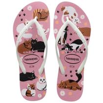 Chinelo Infantil Havaianas Slim Pets Menina - Rosa e Branco Chinelo Infantil Havaianas Slim Pets Menina - Rosa e Branco