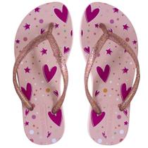 Chinelo Infantil Menina Coração Correia Gliter Terra e Água