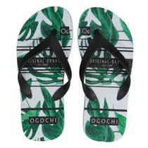 Chinelo Infantil Menino Branco Folhagem Verde Ogochi