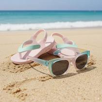 Chinelo Infantil Rosa Acqua Print Com Óculos De Sol Klin
