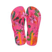 Chinelo Ipanema de Dedo Casual Feminino Floral Rosa Verde