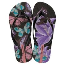 Chinelo Ipanema De Dedo Casual Floral Feminino Preto Lilás