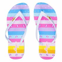 Chinelo Juvenil Infantil Feminino Sandália Listras Coloridas, Magicc