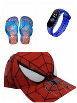 Chinelo mais boné homem aranha , e relógio infantil digital .Kit 3 em 1