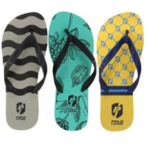 Chinelo Masculino Borracha Polo Culture Estampado Kit 3