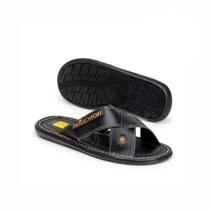 chinelo masculino casual trançado em couro sola borracha costurada