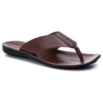 Chinelo Masculino Couro Legítimo Casual Café Marrom R13