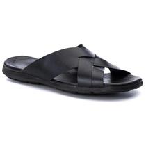 Chinelo Masculino Couro Legítimo Casual Preto R9