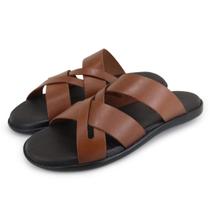 Chinelo Masculino Couro Legitimo Macio Leve Conforto Verão 106 Conhaque