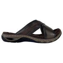 Chinelo Masculino Couro Tiras Cruzadas Amortech Cor:CravoTamanho:40