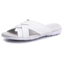 Chinelo Masculino Couro Tiras Cruzadas Liso Solado Borracha Conforto