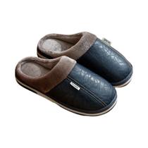Chinelo Masculino De Inverno Em Couro PU Com Forro De Pele, Impermeável E De Algodão, Tamanho Grande