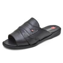 Chinelo masculino linha repouso em couro palmilha espumada GR 408 preto