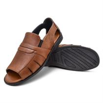 chinelo masculino linha repouso em couro palmilha espumada GR 888 marrom-conhaque