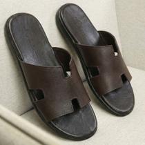 Chinelo Masculino NJ Slide Couro Legítimo Conforto Anti Stress