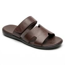 Chinelo Masculino NJ2 Couro Legitimo Anatômico Fivela Ajuste Cor:MarromTamanho:37