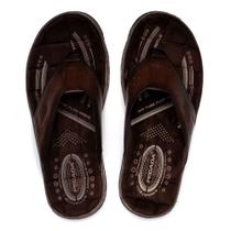 Chinelo Masculino Pegada Anilina Tiras Couro Marrom Escuro