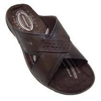 Chinelo Masculino Pegada Couro Legitimo com Amortecedor Sandalia Ortopédica Esporão anti stress Anatômica