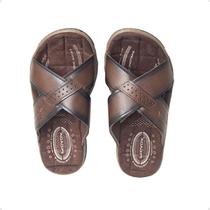 Chinelo Masculino Slide Em Couro Pegada Marrom Chinelo Masculino Slide Em Couro Pegada Marrom
