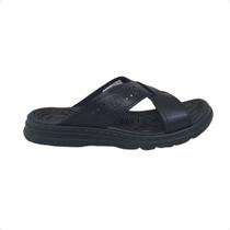 Chinelo Masculino Slide Em Couro Pegada Preto