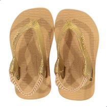 Chinelo Mini Melissa Sun Long Beach Baby Bege/Glitter Dourado