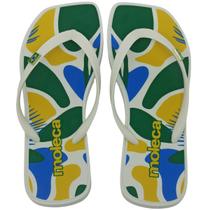Chinelo Moleca Feminino Customizado Copa Cor:Branco Off/Verde/Azul/AmareloTamanho:37Gênero:Feminino