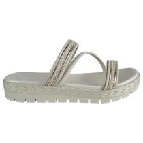 Chinelo Moleca Feminino Plataforma Flatform Tiras Trançadas Casual Conforto Original Cor:Branco-OffTamanho:37