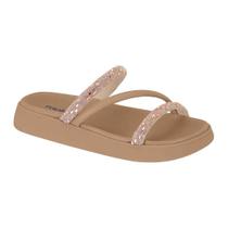 Chinelo Moleca Flat 2 tiras cristal e 1 lisa