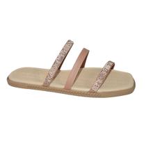 Chinelo Moleca Rasteiro Três Tiras Feminino Nude Strass
