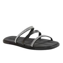 Chinelo Moleca Rasteiro Três Tiras Feminino Preto Strass Chinelo Moleca Rasteiro Três Tiras Feminino Preto Strass