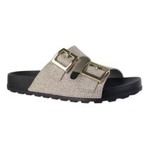 Chinelo Moleca Slide Duas Tiras Feminino Dourado