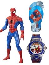 Chinelo nova estampa boneco e relógio analógico infantil masculino do homem aranha ,novidade.