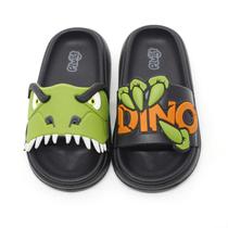 Chinelo Nuvem Slide Infantil Plugt Menino Dino Preto Verde