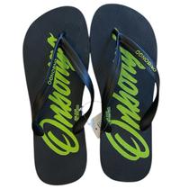 Chinelo Onbongo Com Tiras E Solado Preto Logo Onbongo Verde