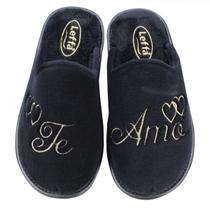 Chinelo Pantufa Leffa REF 781 Bordado Te Amo Preto
