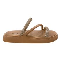 Chinelo Papete Feminino Moleca Casual Brilho Tiras Strass 5469.121 Nude